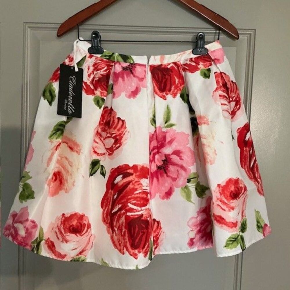 Cinderella Divine White Print Floral Formal Short A-Line Skirt Sz 10/L NWT *** - Picture 3 of 4